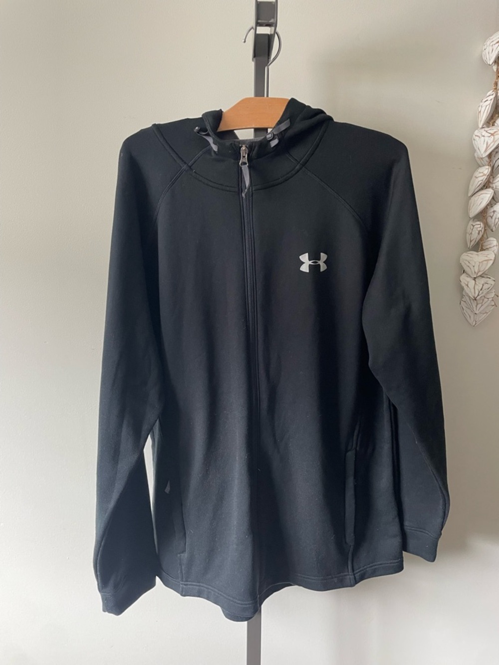 Under Armour Zip Up Hoodie Sweatshirt Black Mens Loose Fit Large